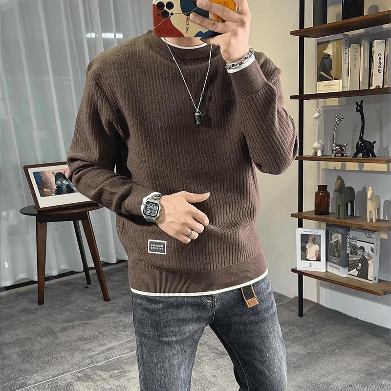 Round Neck Men's Sweater Thickened Sweater Autumn and Winter Men's Wear Warm All-Matching Sweater Slim Bottoming Fashion Brand Cotton Knitwear