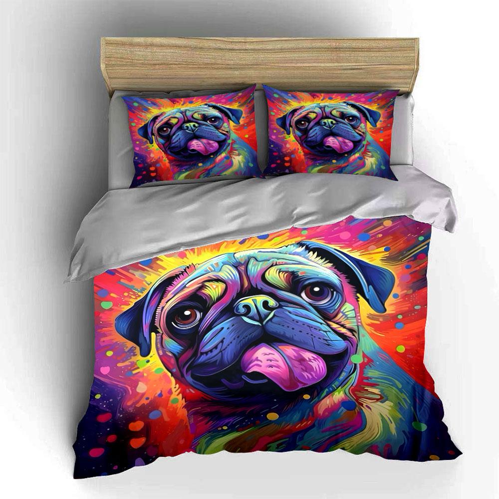 Colorful Pug Splash Art Design Bedding Duvet Cover Set (1*Duvet Cover 2*Pillowcases, without duvet insert)