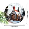 Winter Snow Church Scene Round Wooden Hanging Sign, 2D Flat Printed Wall Door Ornament, Christmas Home Porch Holiday Decor Gift