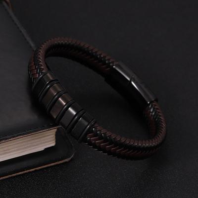 Anti-static Wristband - Stainless Steel Leather Anti-static Bracelet - Retro Style Magnetic Woven Bracelet