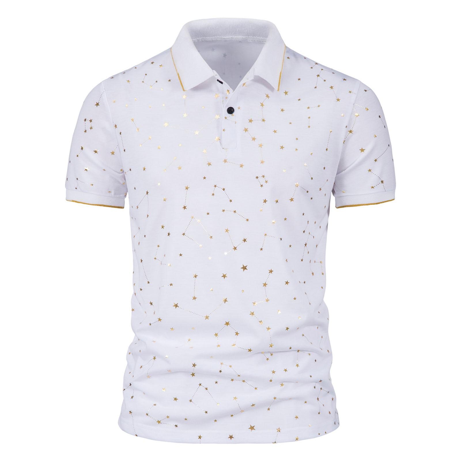 

Мужская модная повседневная летняя рубашка с короткими рукавами и звездным принтом, рубашка с лацканами, топ M белый