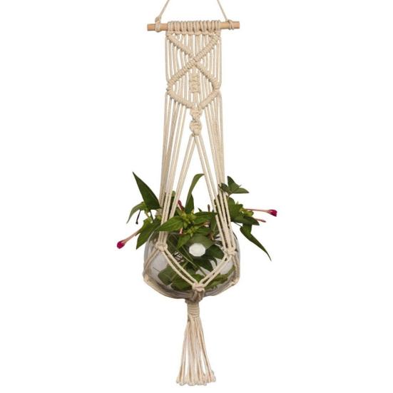 Handgewebte Hanfseilpflanzen Blumentopf Hängekorbhalter Netz Gartendeko
