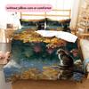 Autumn Leaf Cat  Pattern Bedding Quilt Set Quilt Cover Pillowcase Home Decoration  Gift (1 * duvet cover + 2 * pillowcase, without core)
