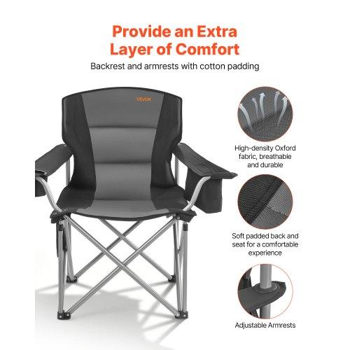 VEVOR Oversized Camping Chairs, 204 Kg Heavy Duty Support, Portable Folding Camp Chairs with Padded Backrest & Armrests
