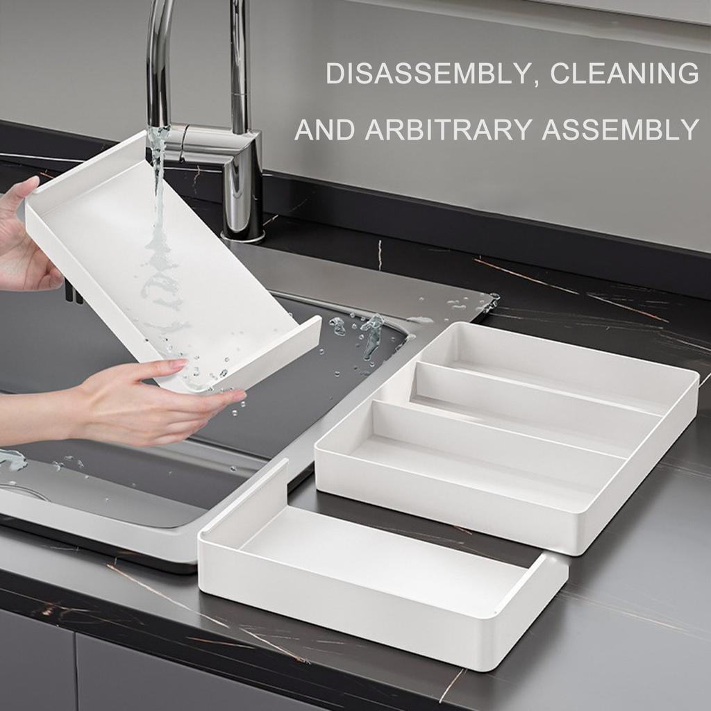 Expandable Drawer Organizers for Kitchen Utensils Adjustable Tray with Multiple Compartments for Spoons Forks and Knives