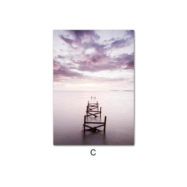 

Фиолетовый закат, природа, пейзаж, художественный постер, Звездная ночь, туманная гора, холст, картина, настенный принт, скандинавское украшение для дома, картина 50x70cm No Frame