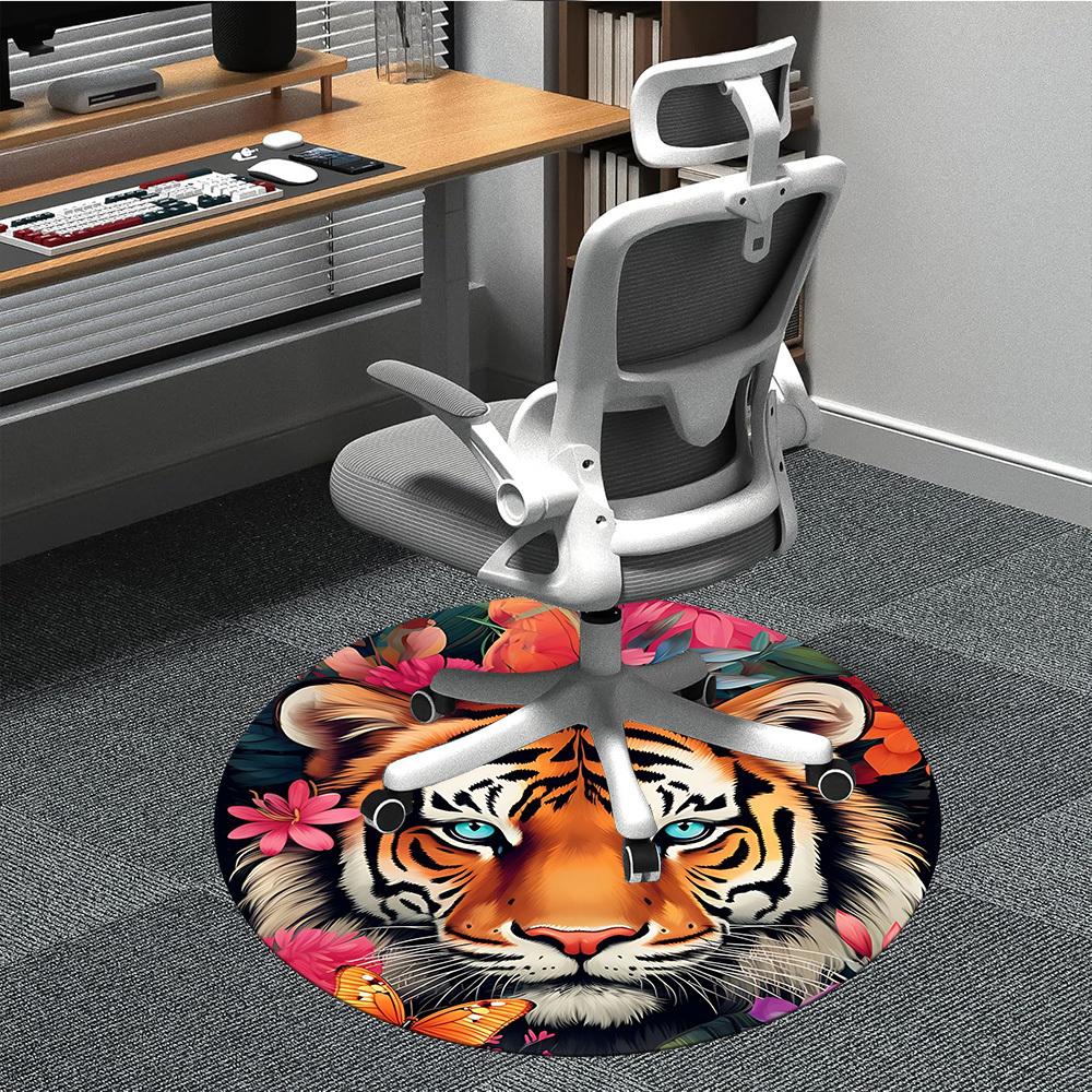 

1pc Tiger Floral Print Chair Carpet for Office Non-Slip, Machine Washable Rug for Office, Room - Holiday Decor, Machine Made yy251016130 80cm by 80cm