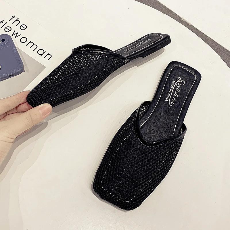 Fashion Womens Sexy Mesh Summer Slippers Indoor Home Mules Womens Flat Shoes Outdoor Clogs Beach Sandals Flip Flops