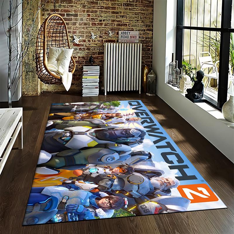 Overwatch Mecha Animal Print Flannel Rug Non-Slip, Suitable for Bedroom, Living Room, and Children's Room Decoration
