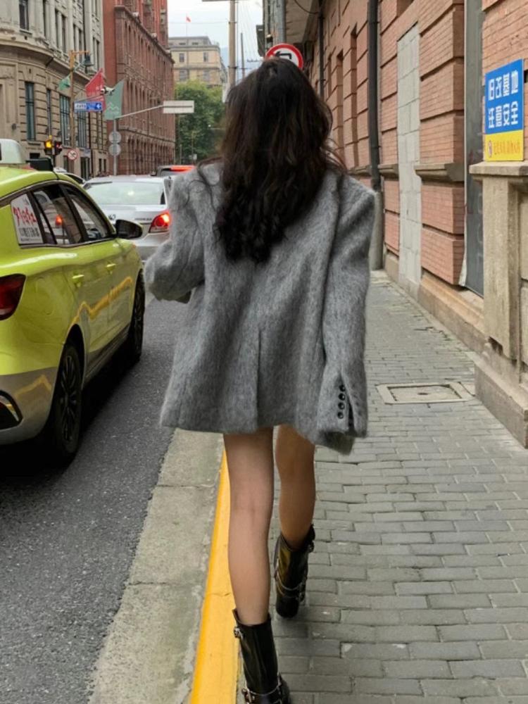 Pevná Elegantní Vintage Kožešinová Bunda Dámská Nová Móda Sladký Volný Kancelářský Kabát Dámský Korejský Návrhář Ležérní Streetwear Oblečení 2024