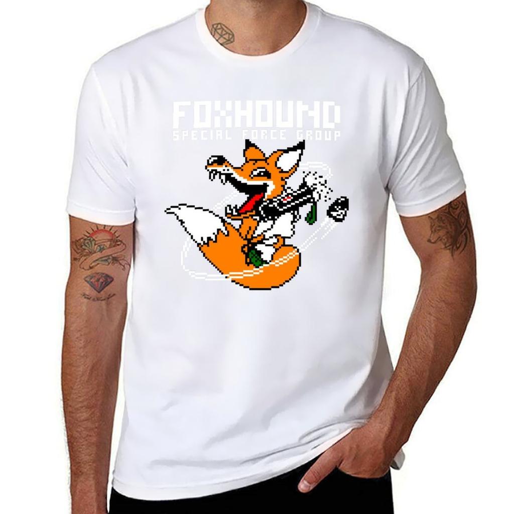 Foxhound Pixelart Fuchs Weißes T-Shirt Lässig Tägliche Kleidung Kurzarm Oberteil