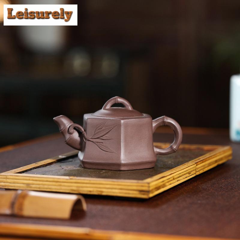 170ml Creative Yixing Purple Clay Teapot Handmade Hexagonal Bamboo Joint Pot Raw Ore Purple Mud Kettle With Infuser Zisha Teaset