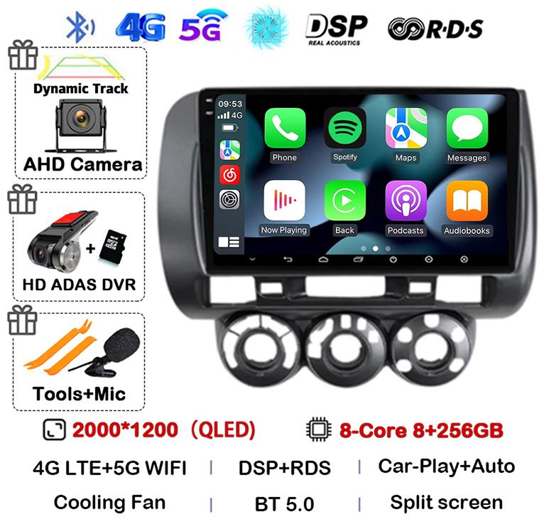 Android 14 Carplay Car Radio For Honda Fit Jazz City 2002 2003 2004 2005 2006 2007 Multimedia Video Player GPS Stereo Head Unit