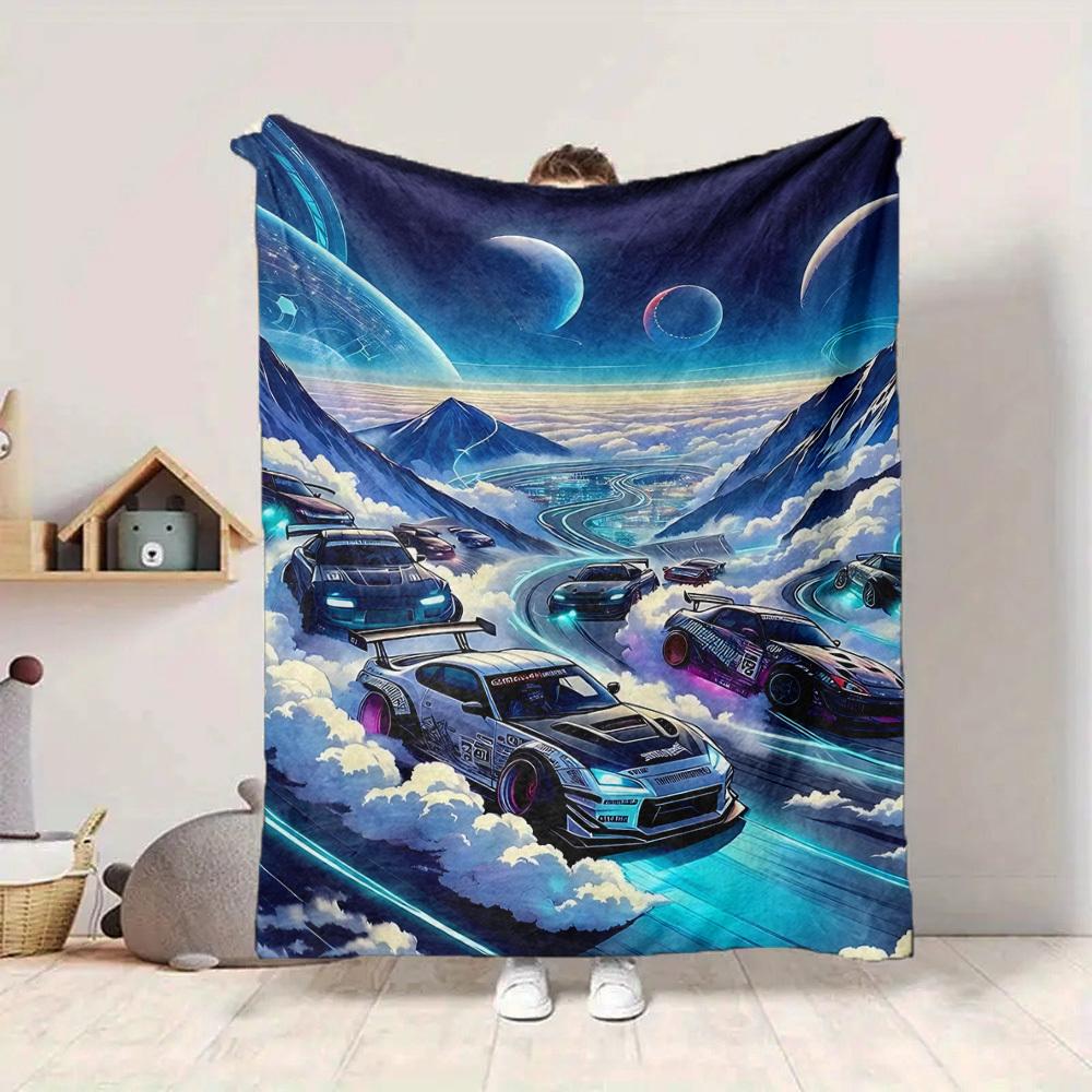 1pc Cloud Road Car Race Blanket Lightweight Flannel Blanket Throw Blanket For Sofa, Bed, Travel, Camping, Livingroom, Office, Couch