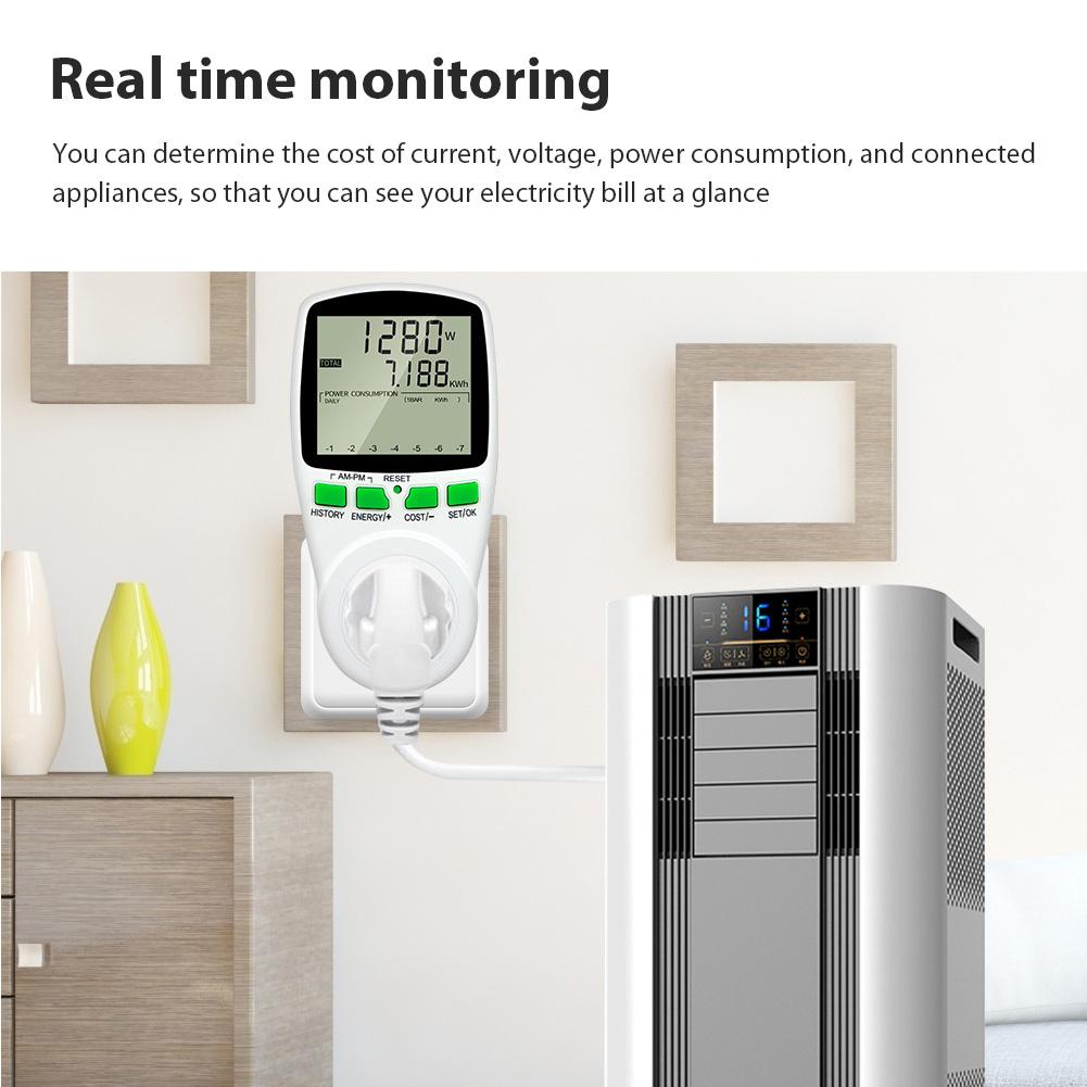 LCD Energy Consumption Monitor Max Working Current 16A Electricity Usage Monitor 50HZ 0.5W Digital Power Analyzer for Watt Meter
