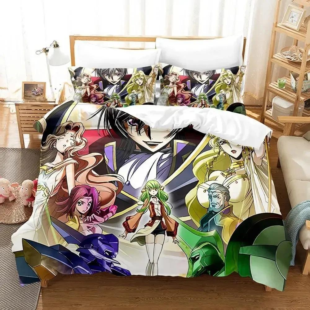Code Geass Zestaw pościeli Pojedynczy Bliźniaczy Pełny Queen King Size Zestaw na łóżko Sypialnia dla dorosłych Dzieci Zestawy poszewek na kołdrę Nadruk 3D Anime zestaw prześcieradeł