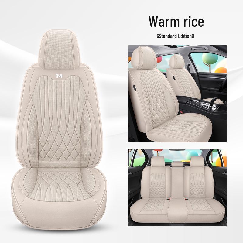 Universal Breathable Linen Car Seat Cushion - Full Surround for All Seasons, Fits Five Seats