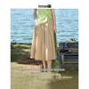 INMAN Women's Summer Elastic High-Waist A-Line Midi Skirt
