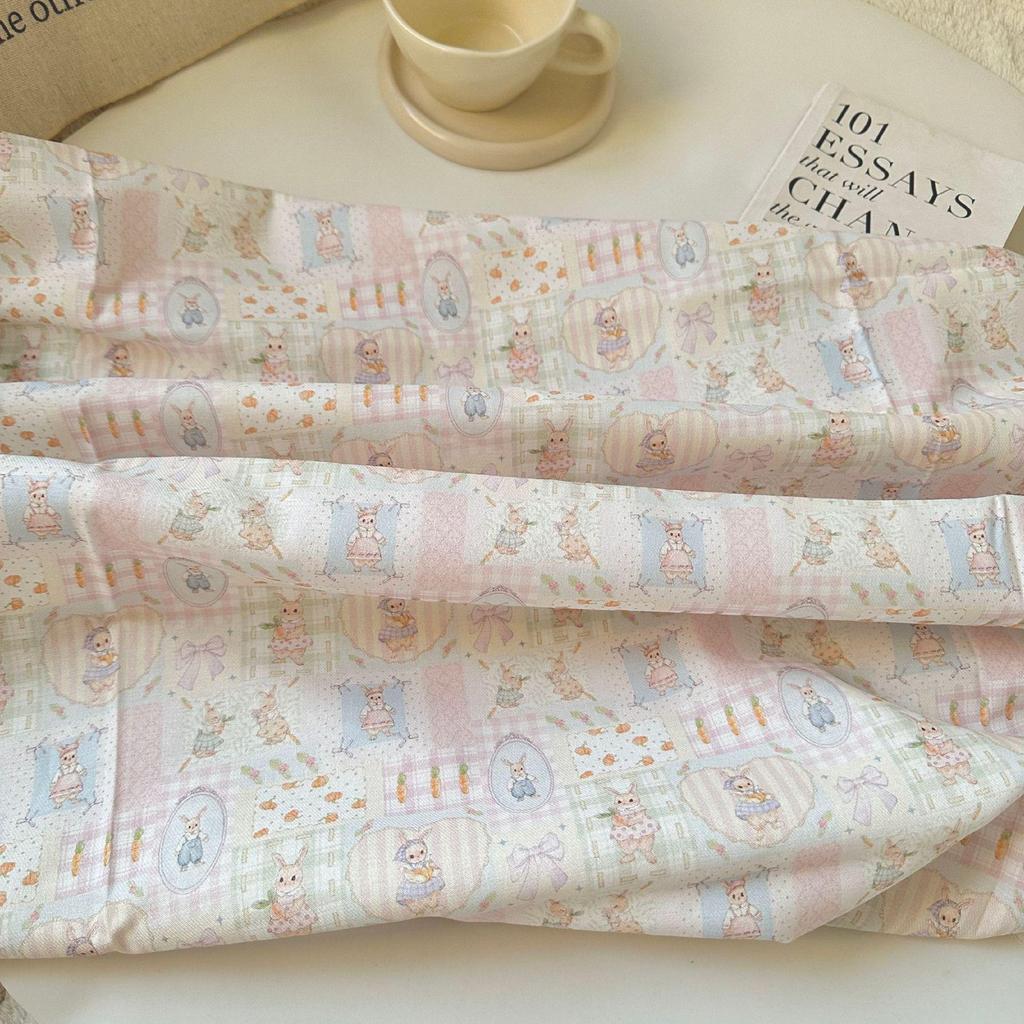 Handmade Cotton Cartoon Rabbit Print Pajamas Dress & Hair Accessories for Women and Children