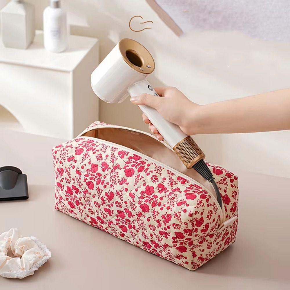 Soft Hair Dryer Storage Bag Large Capacity Dustproof Curling Iron Carrying Case Portable Quilting Cotton Cosmetic Bag