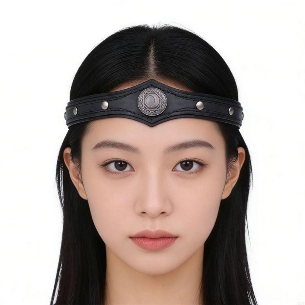 Embossed Pu Rivet Headband Medieval Style Halloween Hair Hoop Cosplay Headband