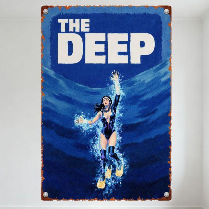 

Vintage Style THE DEEP Underwater Woman Metal Tin Sign - Rusty Border Blue Background, Retro Graphic Art for Home/Bar/Cafe Dec 20x30cm（7.8x11.8inch）