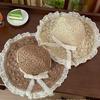 Porridge Cocoa Lace Bow Straw Hat Hollow Seaside Hat Women's Summer Vacation Straw Visor Beach Hat