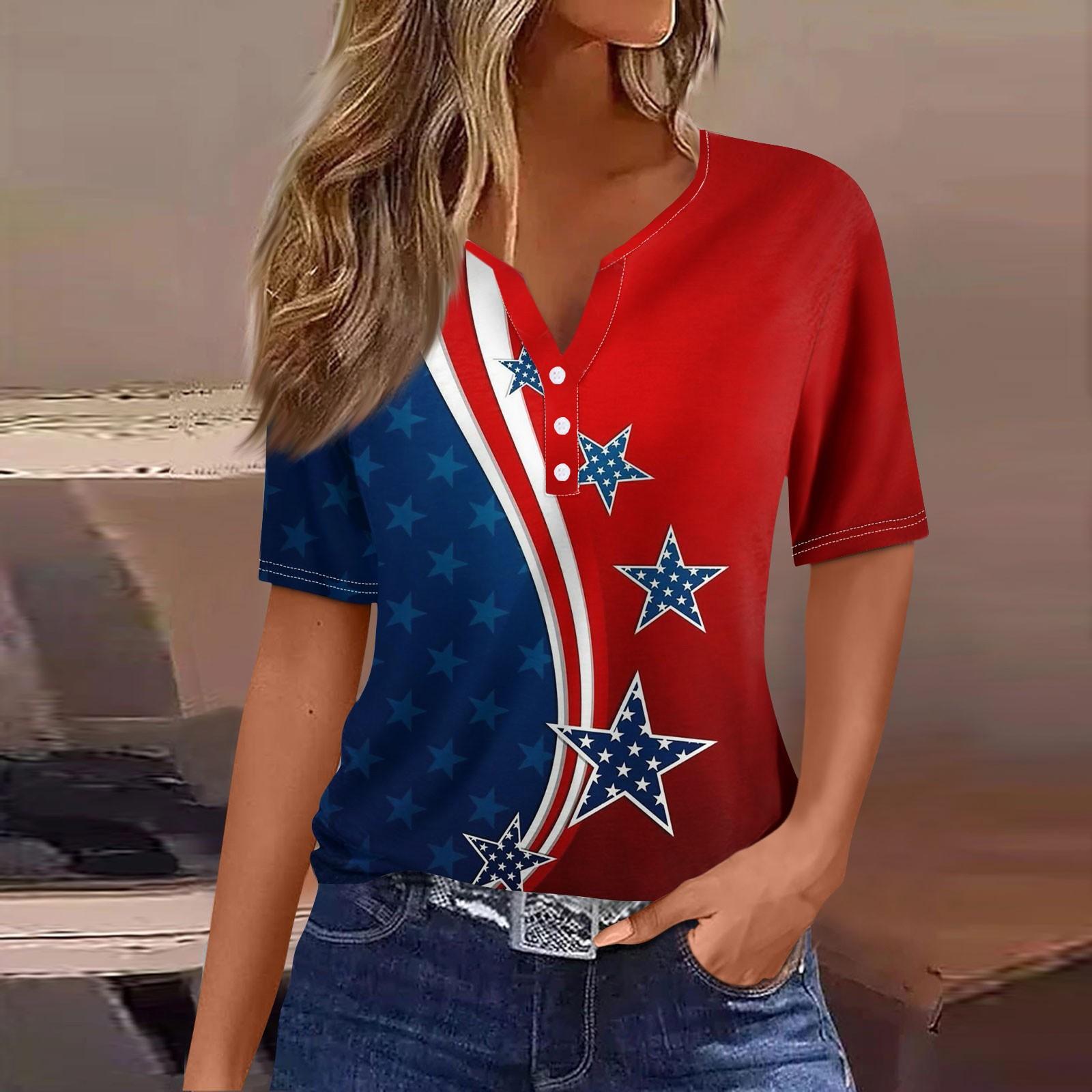 

Жен. Футболка Футболка С принтом Пуговицы С короткими рукавами Повседневные Выходные Мода Классический V-образный вырез Обычный Верх XL винный