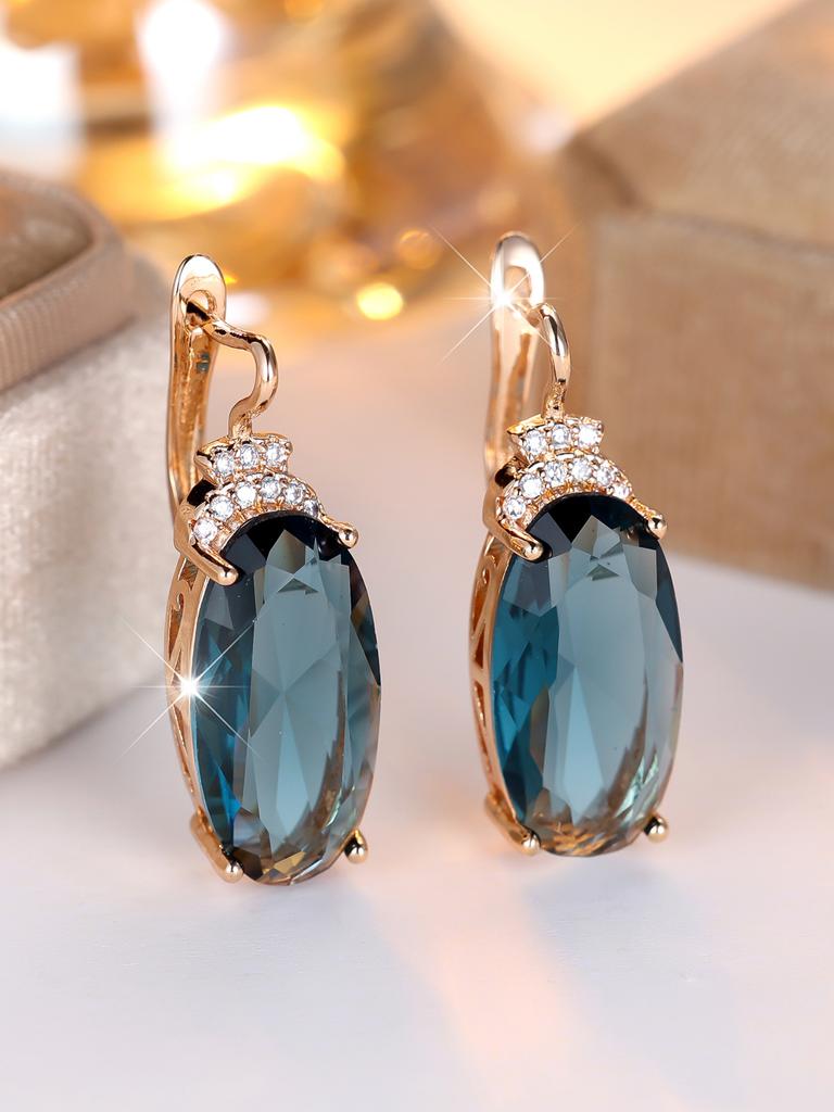 Champagne Gold Oval Micro-Pavé Zircon Stud Earrings Fashionable Minimalist Vintage Courtly Earrings