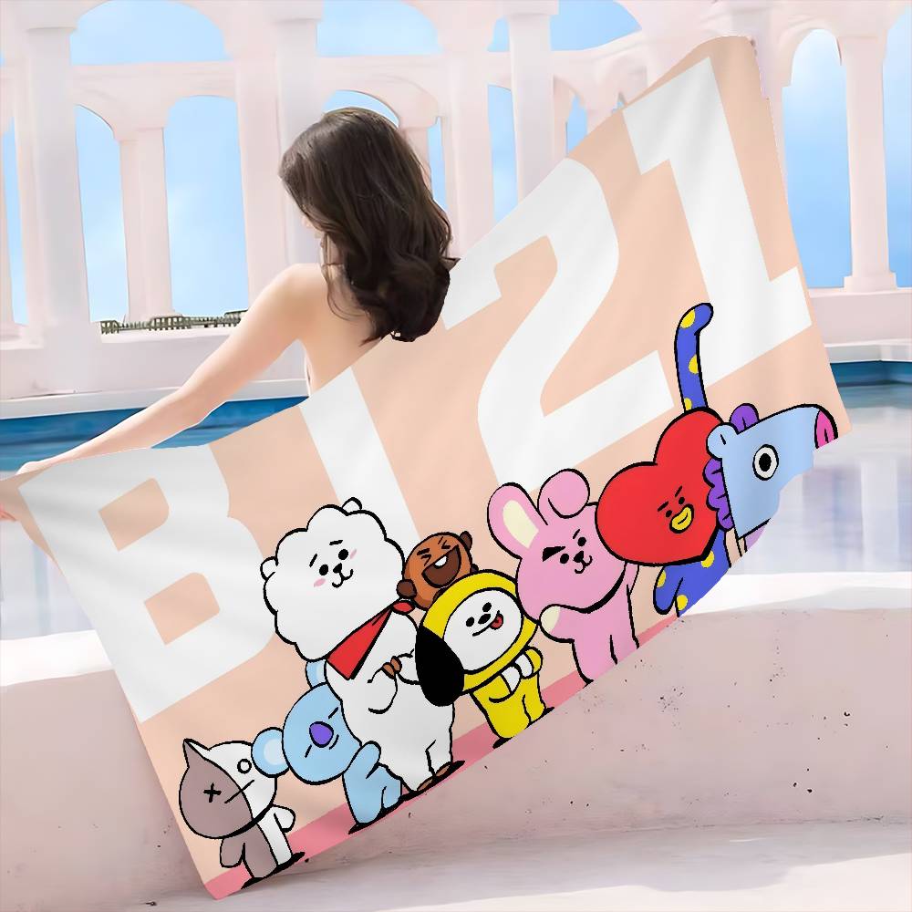 B-Bt-21 Group Cartoon Anime Big Microfiber Beach Towels Quick Dry Towel Sand Beach Towels Pool Towel for Travel Swim Pool Yoga