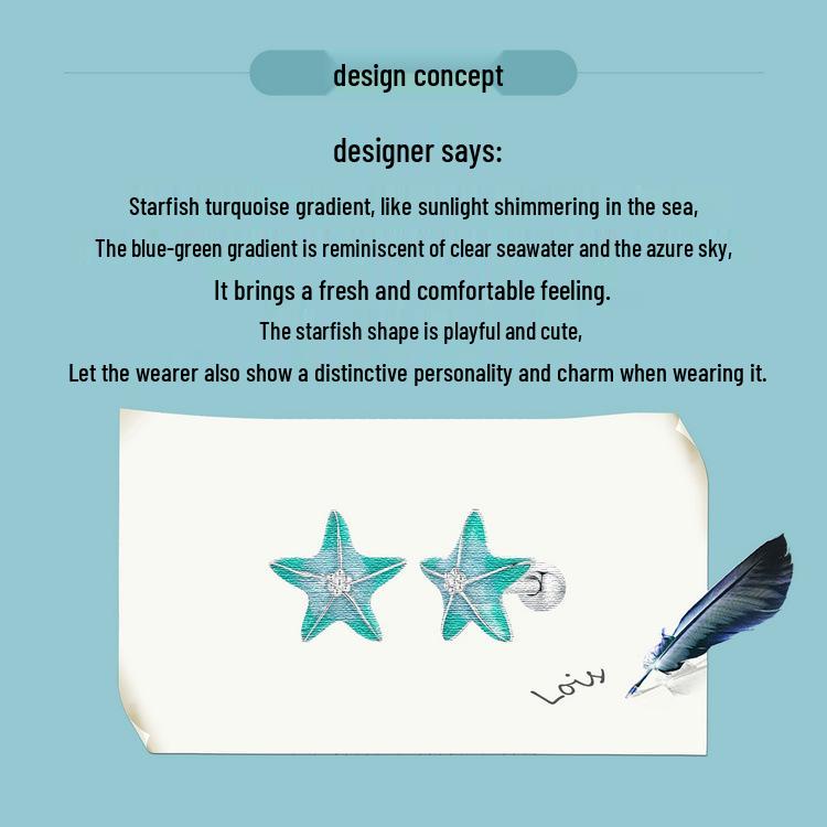 Yin Ziyun Blue-Green Starfish S925 Sterling Silver Summer Earrings