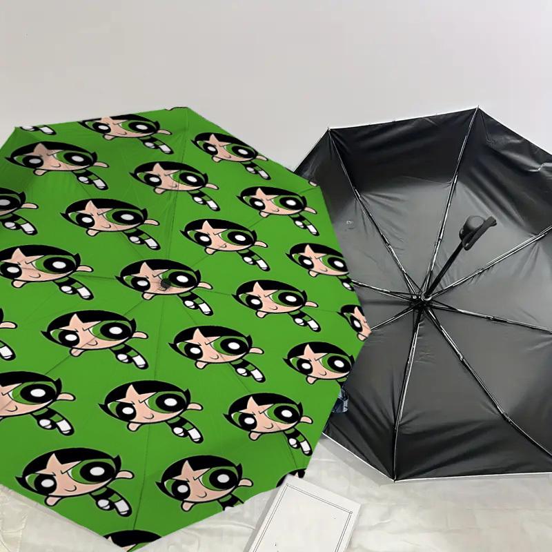 1PC Warner Powerpuff Girls Automatic Open/Close Umbrella with Windproof, 25-Rib Sturdy Canopy, Durable Ribs1242A