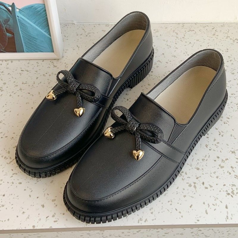 Fashion Stylish Bowknot Rain Shoes Women's Comfy Low Heels Rainshoes Woman Soft Kitchen Galoshes Lady Anti-skid Slip On Waterproof Shoes