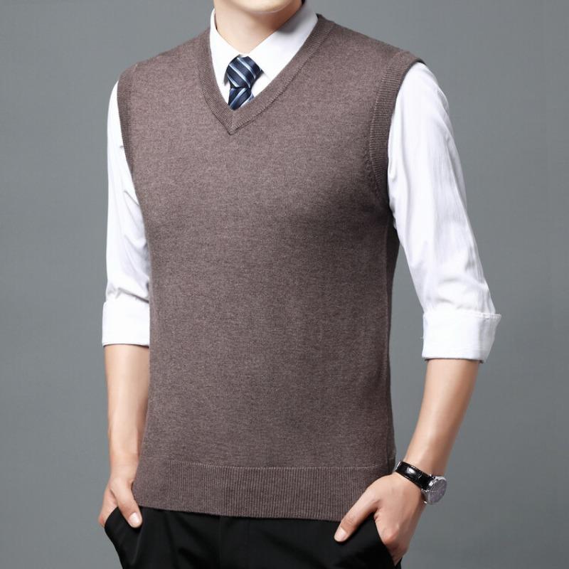 Men's Knit V-Neck Sleeveless Sweater Vests Fit Knitted Pullovers Sweaters Slim Patchwork Smart Casual Knit Vest Men