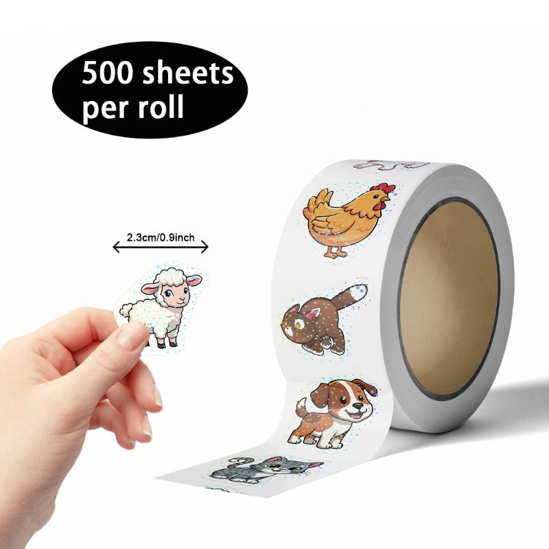 500Pcs/Roll Cute Animal Stickers Cartoon Self Adhesive Waterproof Decals Kids Diy Scrapbook Journal Reward Craft Decor Decals