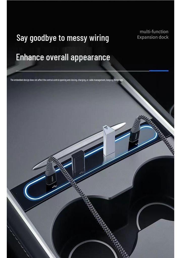 Compatible with Tesla Model 3/Y Docking Station: Central Control Type-C Phone Charger & 27W USB Expander