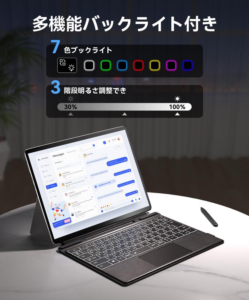 Omikamo Surface Pro Keyboard, Compatible with Surface Pro 8/9/10/X/11, JIS Standard Japanese Layout, Bluetooth 5.3, with Trackpad, 2 Pen Storage Slots
