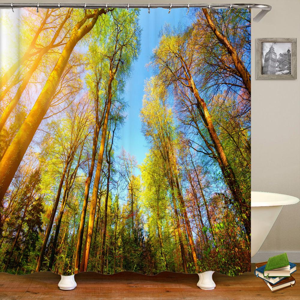 3d Printing Green Forest Waterfall Shower Curtains Waterproof Bathroom Curtain With Hooks Bath Curtain 180*200 Polyester Fabri