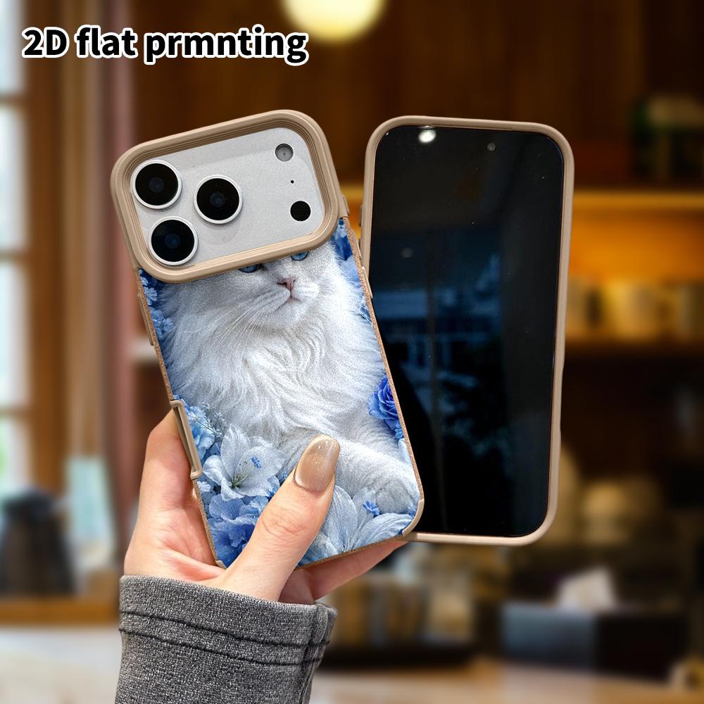 Phone Case: Lambskin 2D Flat Samsung Galaxy A34 A35 M05 M06 S20 S22 S21 FE Plus 5G Protective Case, Long-Haired White Cat, Christmas and Halloween Gif