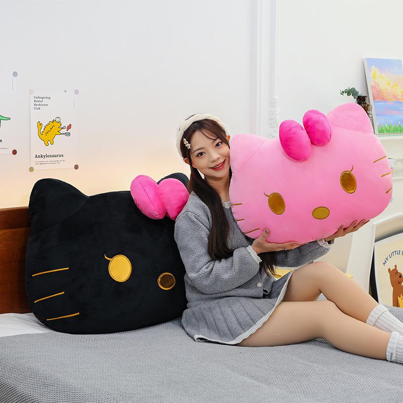 Black Leather Kt Cat Couple Throw Pillow Plush Toy Children's Companionship Doll Angel Devil Cushion Gift