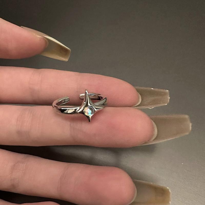 Vintage Zircon Irregular Cross Star Couple Ring For Women Men Punk Gothic Opening Adjustable Finger Rings Jewelry Gift