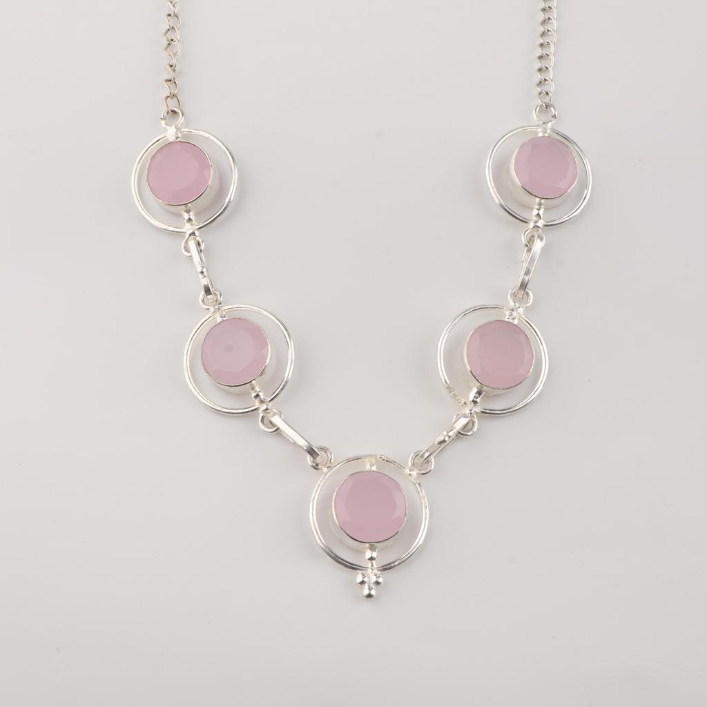 Rose Chalcedony Gemstone Silver Necklace, 925 Sterling Silver Handmade Necklace, Wedding Necklace, Elegant Bridal Necklace RN-2-20