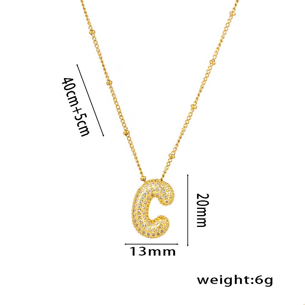 Fashion 26 Bubble Letter Initial Pendant18k Gold Plated Micropaved Full Zirconia Stone Chain Couple Necklace Women Jewelry