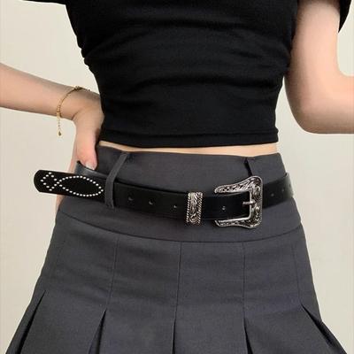 Vintage Y2K Jeans Belt Pu Leather Women's Waist Belt Casual Punk Style Belt  Jeans Decoration
