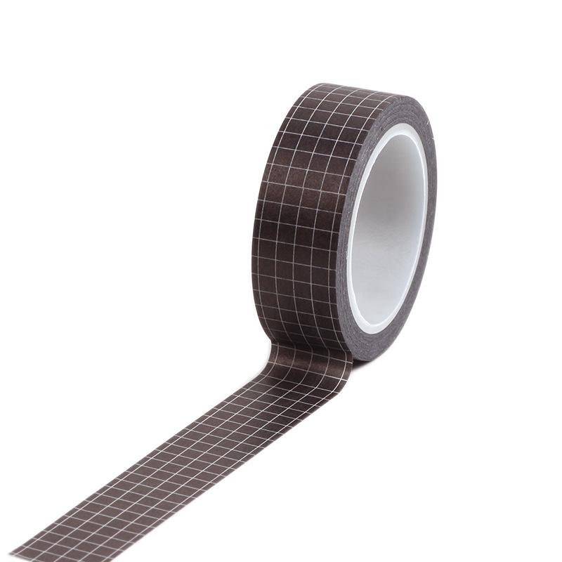 Ruban Washi à grille noire et blanche de 10M, papier japonais, ruban de masquage pour planificateur de bricolage, autocollants, rubans de papeterie décoratifs noir