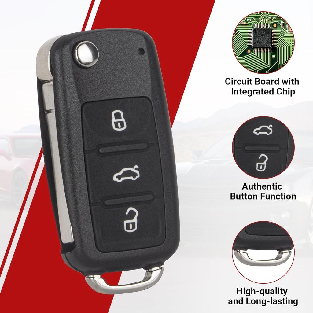 Key Fob Keyless Entry Remote Control Compatible With VW Beetle CC Eos Golf GTI Jetta Passat Passat CC Touareg Car Key Replacement For NBG010180T, Set
