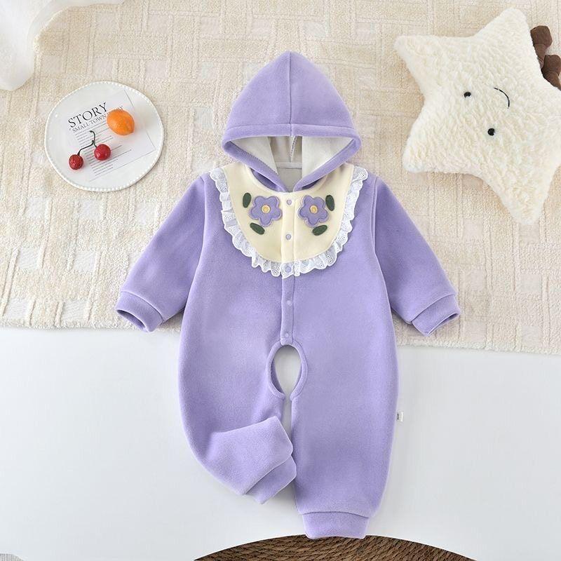 

Size, Warm and Stylish for Autumn and Winter, Fleece-Lined with Open Crotch, One-Piece Crawling Suit for Infants and Toddlers, Suitable for Going Out Hooded Purple 80