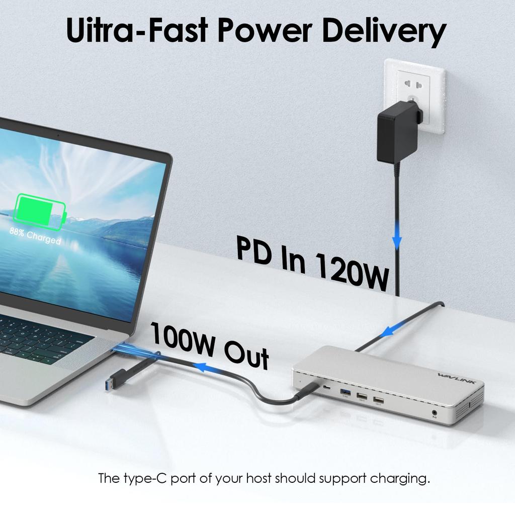 WAVLINK Triple Universal Docking Station Conversion Up to 100W Power Supply 3 HDMI 2 DP Thunderbolt Support Compatible with MacBooks