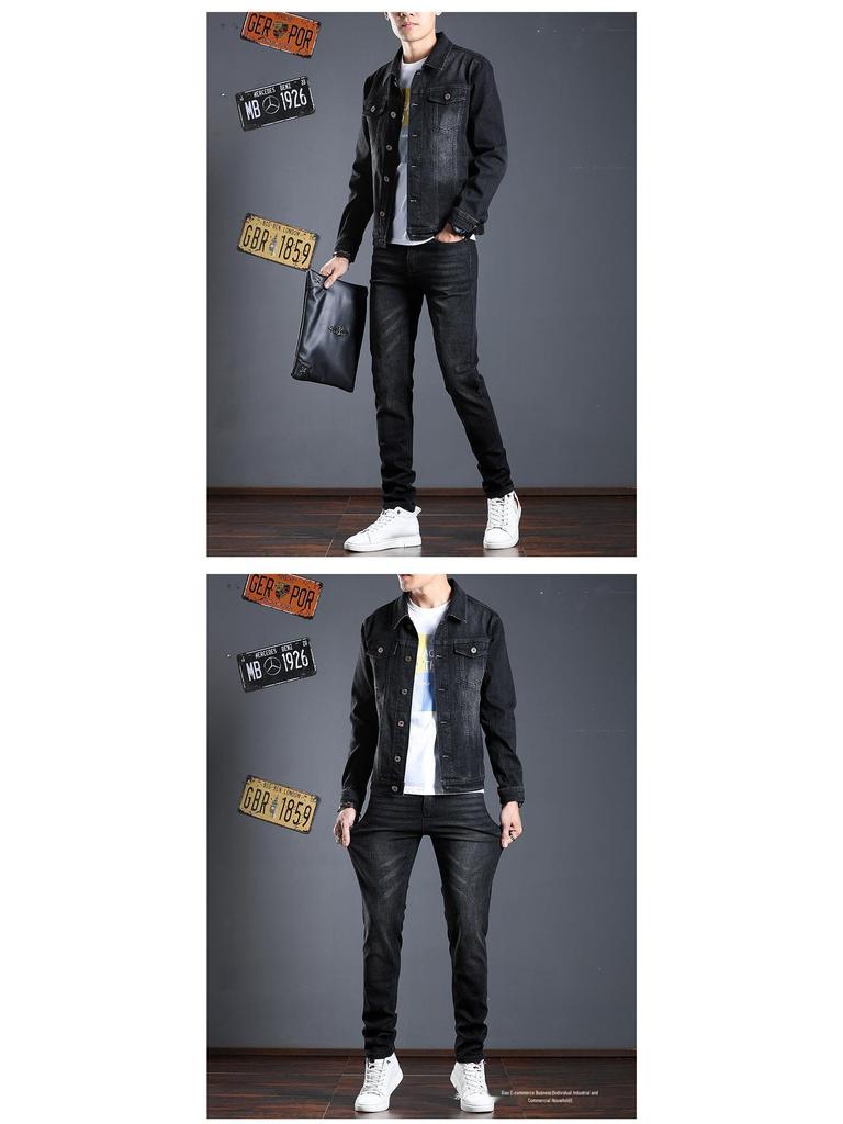 Men's Slim Fit Denim Suit - New Korean Style Jacket & Pants Set for Spring/Autumn