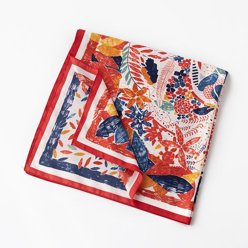 Simulated silk scarf women s spring small square scarf elegant printed plain weave scarf women s silk scarf shawl headscarf 90*90cm